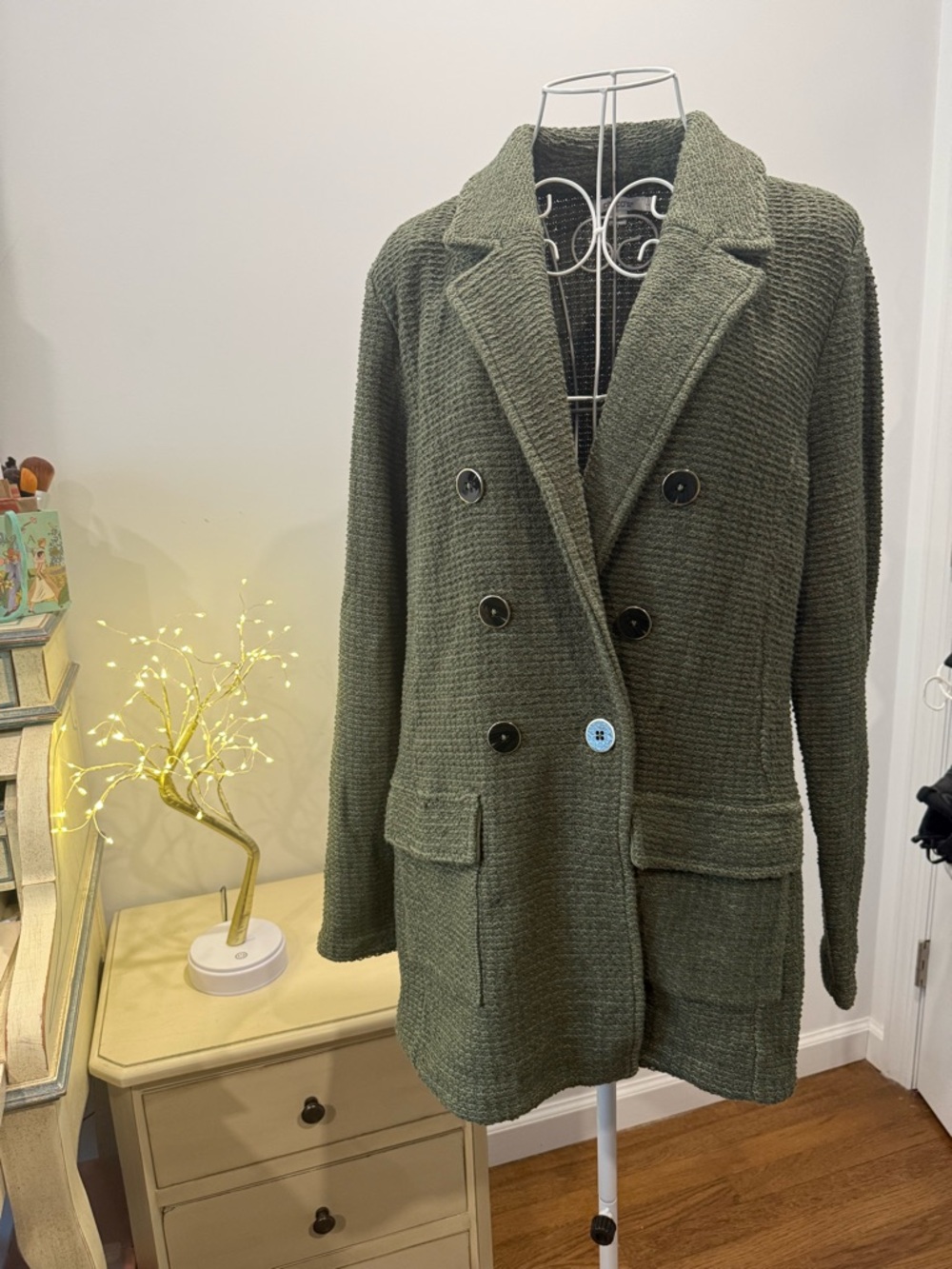 Chico's Olive Knit Double-Breasted Blazer Jacket